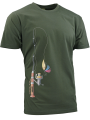 triko s barevným potiskem RYBÁŘSKÝ PRUT olivově zelené
