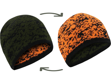 pletená čepice oboustranná zeleno-oranžová